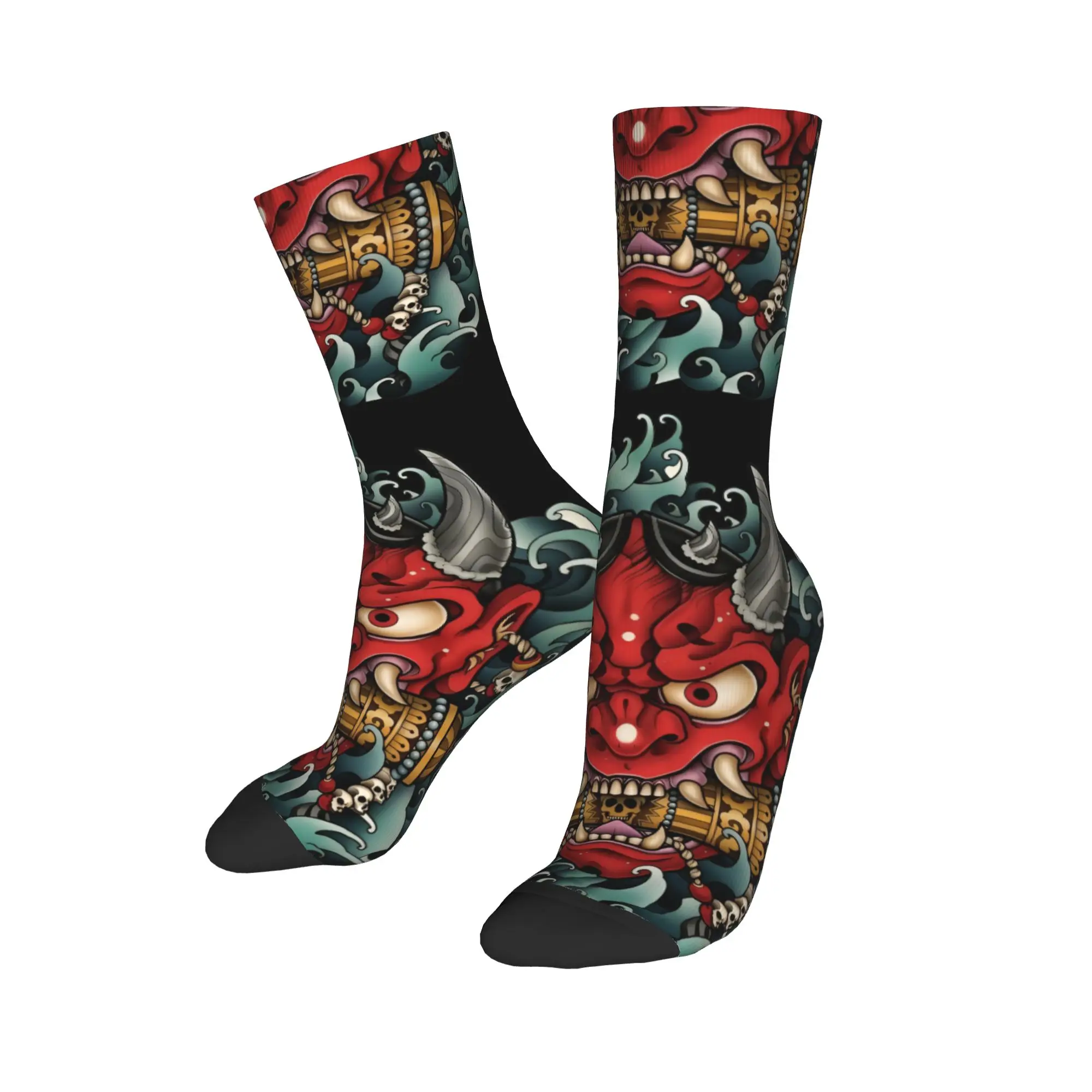 

Забавные мужские японские носки Samurai Demon Oni на заказ, удобные теплые носки унисекс с 3D принтом