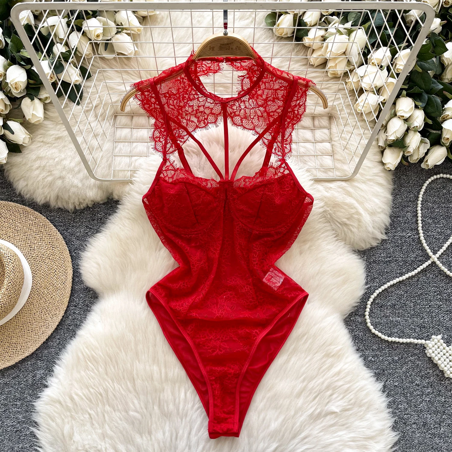 Summer Women Hot Girl Camis Jumpsuit Tank Top Mesh Lace Hollow Out Slim Fit Crop Top for Stylish and Sexy Look