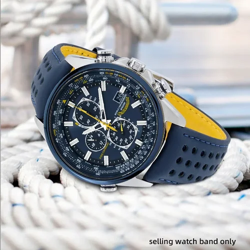 Imagen 2 del producto Correa de reloj de piel de vaca de 22mm y 23mm para reloj CITIZEN Blue Angel Radio Wave AT8020-54L/8020-03L/JY8078, pulsera amarilla con extremo curvo