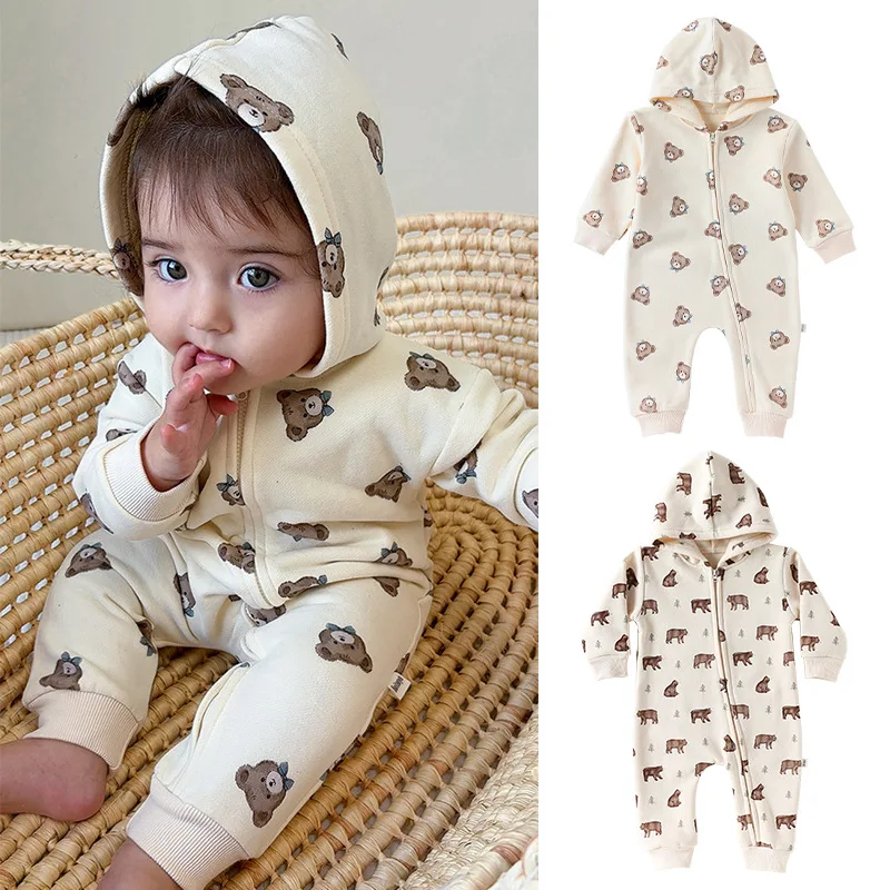

Unisex Baby Romper Suit with Hat Long Sleeve Outfit for Autumn Winter Newborn Crawling Clothes Baby All-in-One Suit for Outdoor
