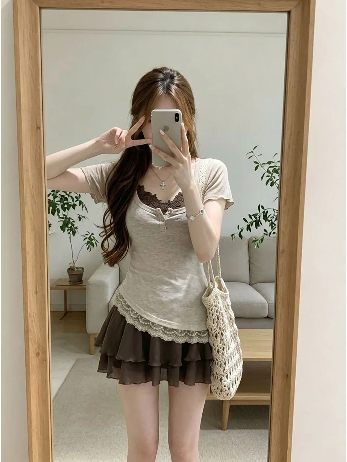 Women's Lace Trim Short Sleeve Cover up Dress Two Piece Set Waist Cinched Halter Neck  Dress Autumn Fashion Ensemble