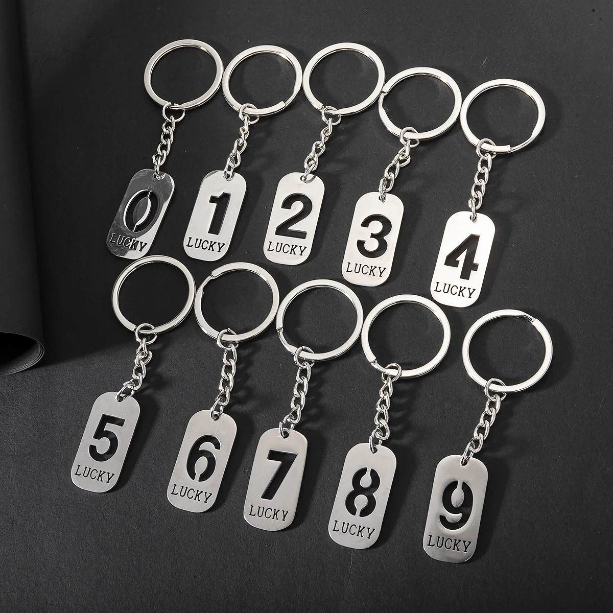 Jisensp 1PC Lucky Number Plate Stainless Steel Square Labels Key ID Locker Tags Number Suitcase Hanging Keychain Birthday Gift