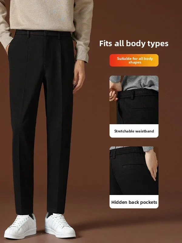 

Autumn Winter Thiened Men's Tweed Pants Straight Leg Casual Youth Faion Long Pants Polyester Viscose Blend Pure Color