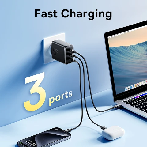 Baseus 65 Вт USB C Зарядное устройство GaN Поддержка QC PD Charge Портативное быстрое зарядное устройство для iPhone 17 16 15 Зарядное устройство для ноутбука Xiaomi