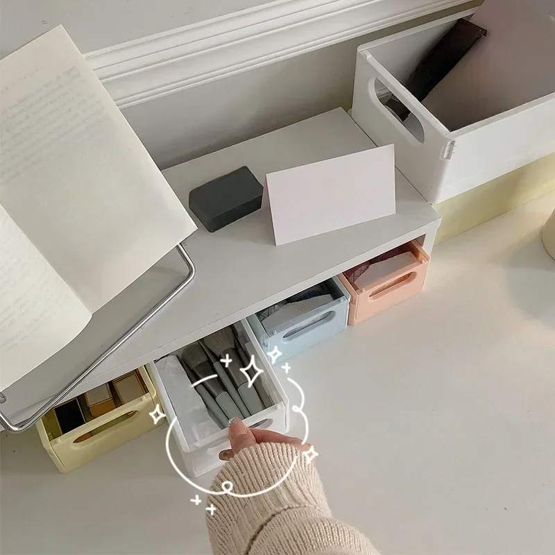 Creative Foldable Storage Boxes Student Desktop Collapsible Crate Organizer Tape Stationery Cosmetic Rack Folding Storage Basket