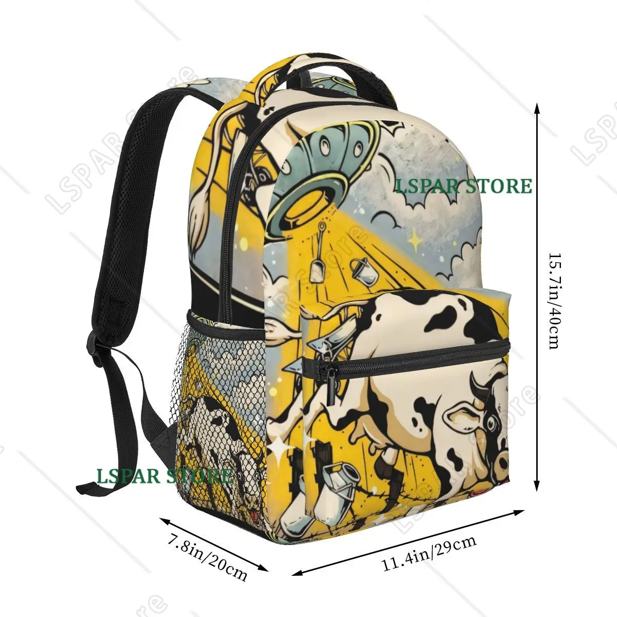 UFO Abducting A Cow Print Backpack Hot Sale Daypack Large Capacity Boys Girls BookBag School Bag Shoulder Bags for Men Women