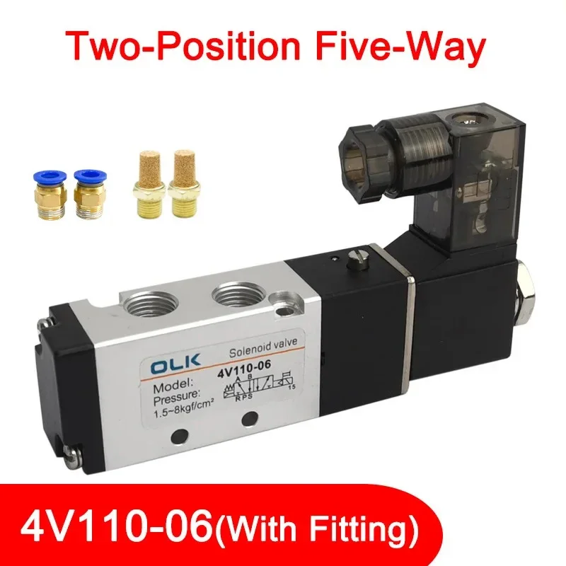 

4V110-06 Air 2 Position 5 Way Electronic Pneumatic With Pneumatic Connector Solenoid Valve DC12V DC24V AC220v AC110V AC36V