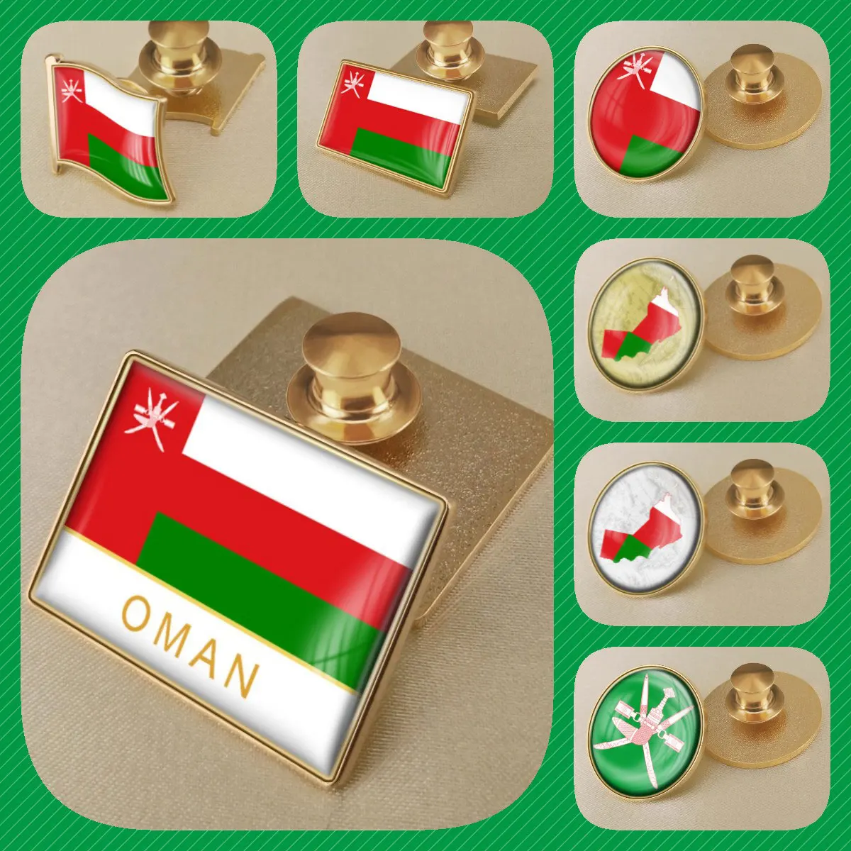 Oman Omanis Map Flag National Emblem Brooches Badges Lapel Pins