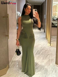 Weird Puss Elegant Women Dress 2024 Summer Fashion Simple Solid Sleeveless Cinched Waist Maxi Bodycon Streetwear Soft Vestidos