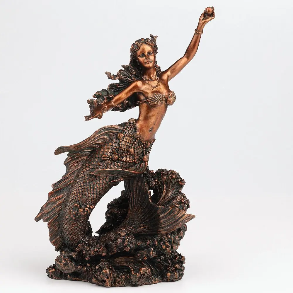 Mermaid Holding Pearl Statue Resin Figurine Home Office Decoration Collectible Sculpture Ornament Gift for Women Sea Lovers