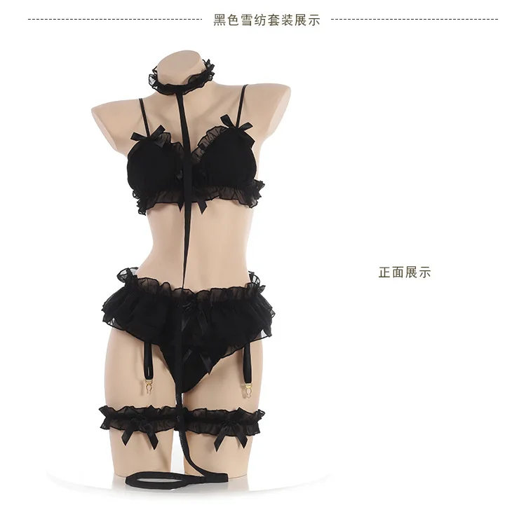 Japanese Women Sex Lingerie Set Bdsm Clothing Lace Ruffle Sex Underwear Kawaii Costume Garter Maid Transparent Exotic Sleepwear