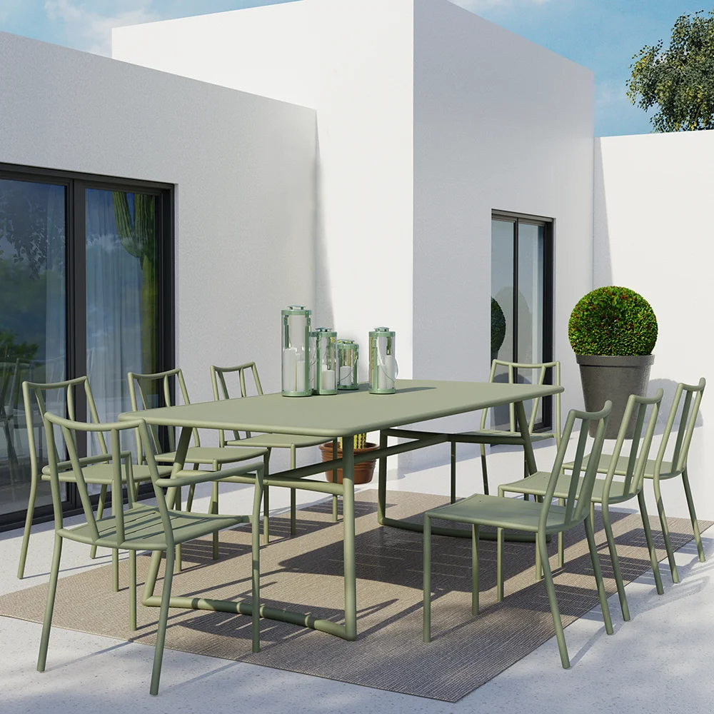 Luxury Modern Aluminum Outdoor Dining Table and Chair Set for Garden Courtyard Hotel Restaurant 8 People Custom