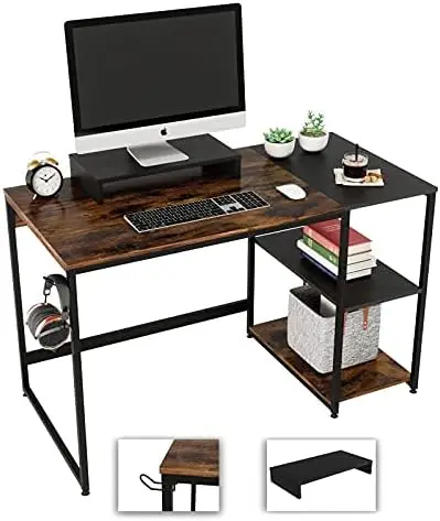 

Nost & Host 47 Inch Office Desk with Shelves, Computer Desk with Monitor Stand and Headphone Hook, Industrial 2-Tone Small