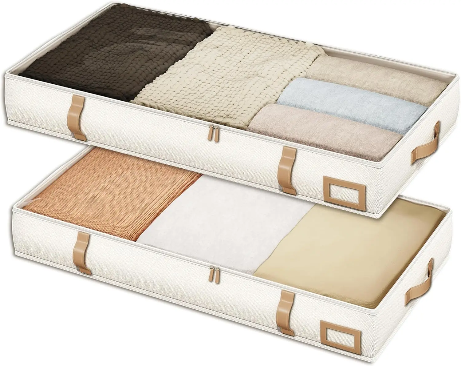 

Under Bed Storage Containers, Foldable Storage Bins For Blankets, Comforter, And Seasonal Clothing, 6 Hes Tall, Beige With