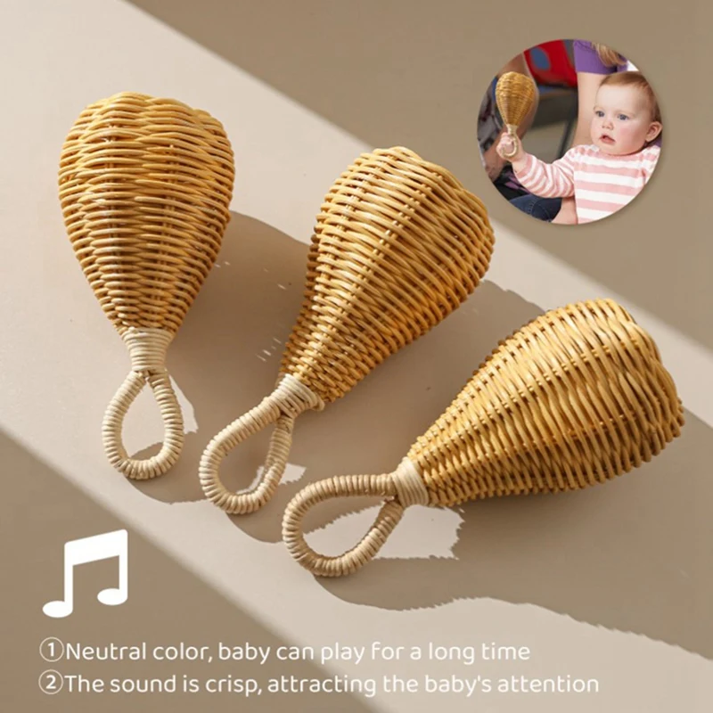 Handmade Rattan Handbell Educational Toys Handbell For Kids Crib Mobile Hand Bell Infant Sensory Toy Baby Accessories