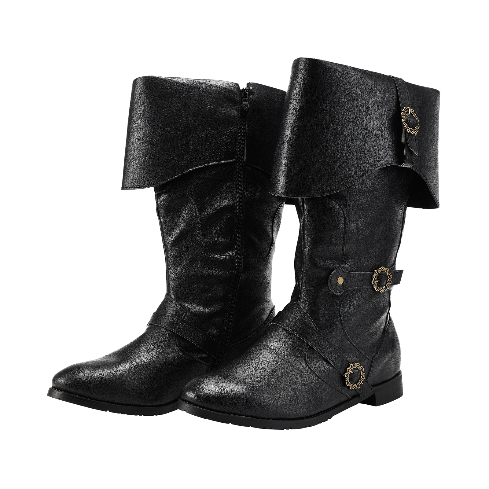 Męskie średniowieczne buty ze sztucznej skóry renesansowe gotyckie Viking pirackie buty do połowy łydki Halloween Cosplay buty — zdjęcie 4