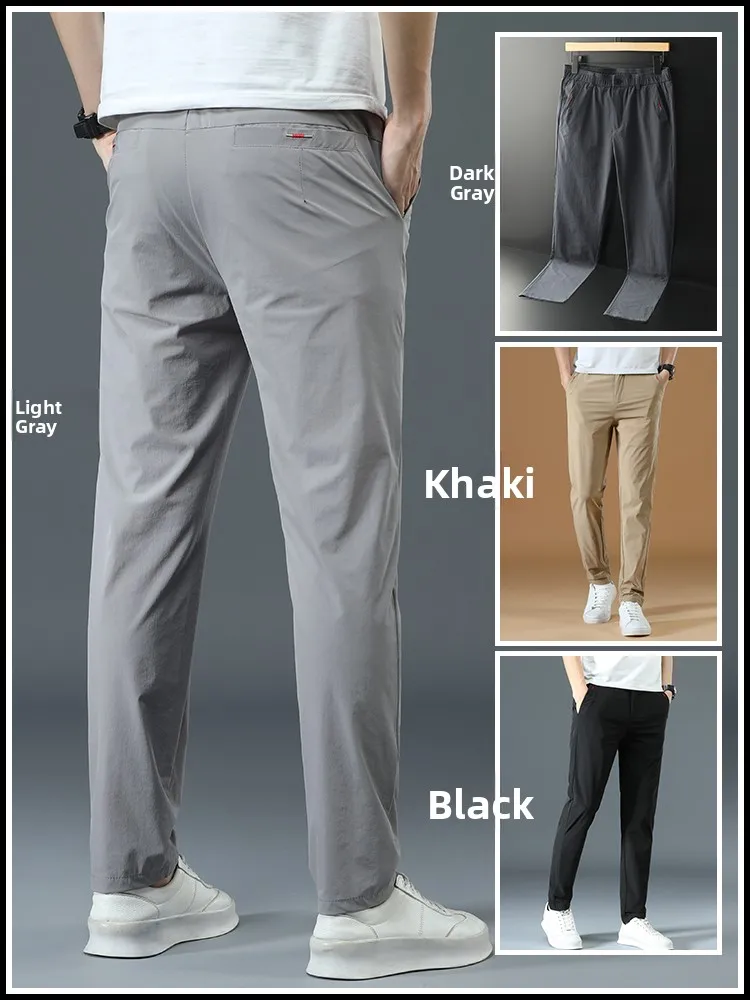 

Ice Silk Men's Slim Fit Casual Pants Summer Thin Faionable Elastic Qui Dry Sports Trousers Busin Casual Straight Leg J...