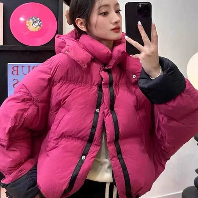 Short Hooded Jackets for Women, Reversible Wear, Korean Down Jacket, Bread Clothing, Loose, Warm, Casual Outerwears, Fashion