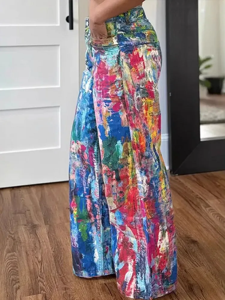 النساء عالية الخصر بنطال ذو قصة أرجل واسعة لامعة مستقيم السراويل الطويلة بالازو عادية العصرية بنطلون 2025 ربيع الخريف الشتاء بنطلون جديد #4