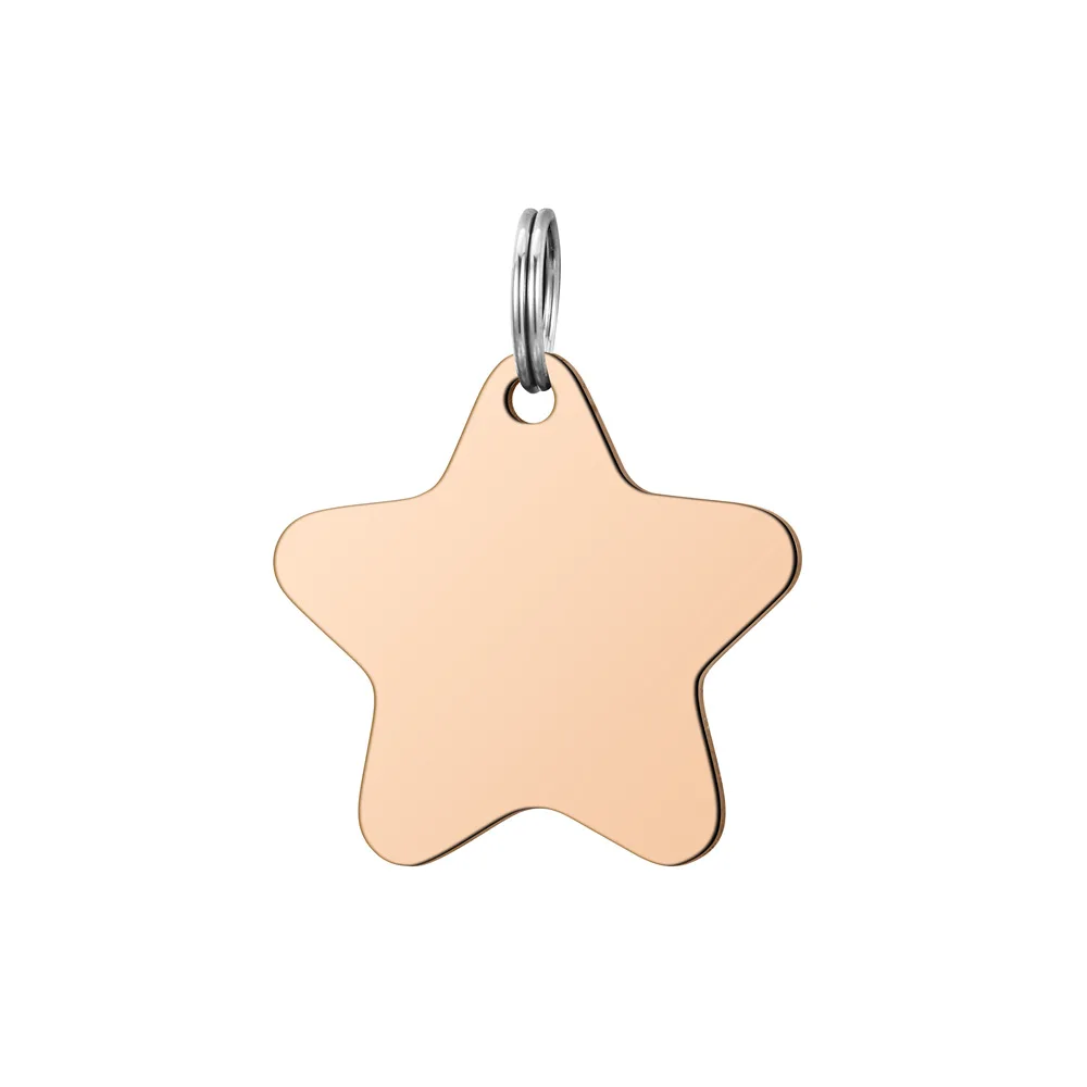 10Pcs Star Shape Blank Metal Pet Tag With Keyring Stainless Steel Dog Name Plate Steel Pendant Jewelry Making Accessories