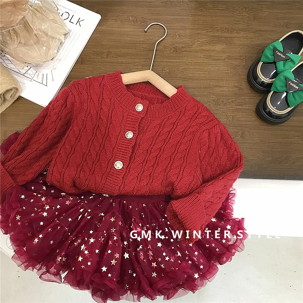 Children's Spring and Autumn Sweater Baby Girl's Thread Coat Autumn Girl's Knitted Sweater Little Girl's Stylish Clothes