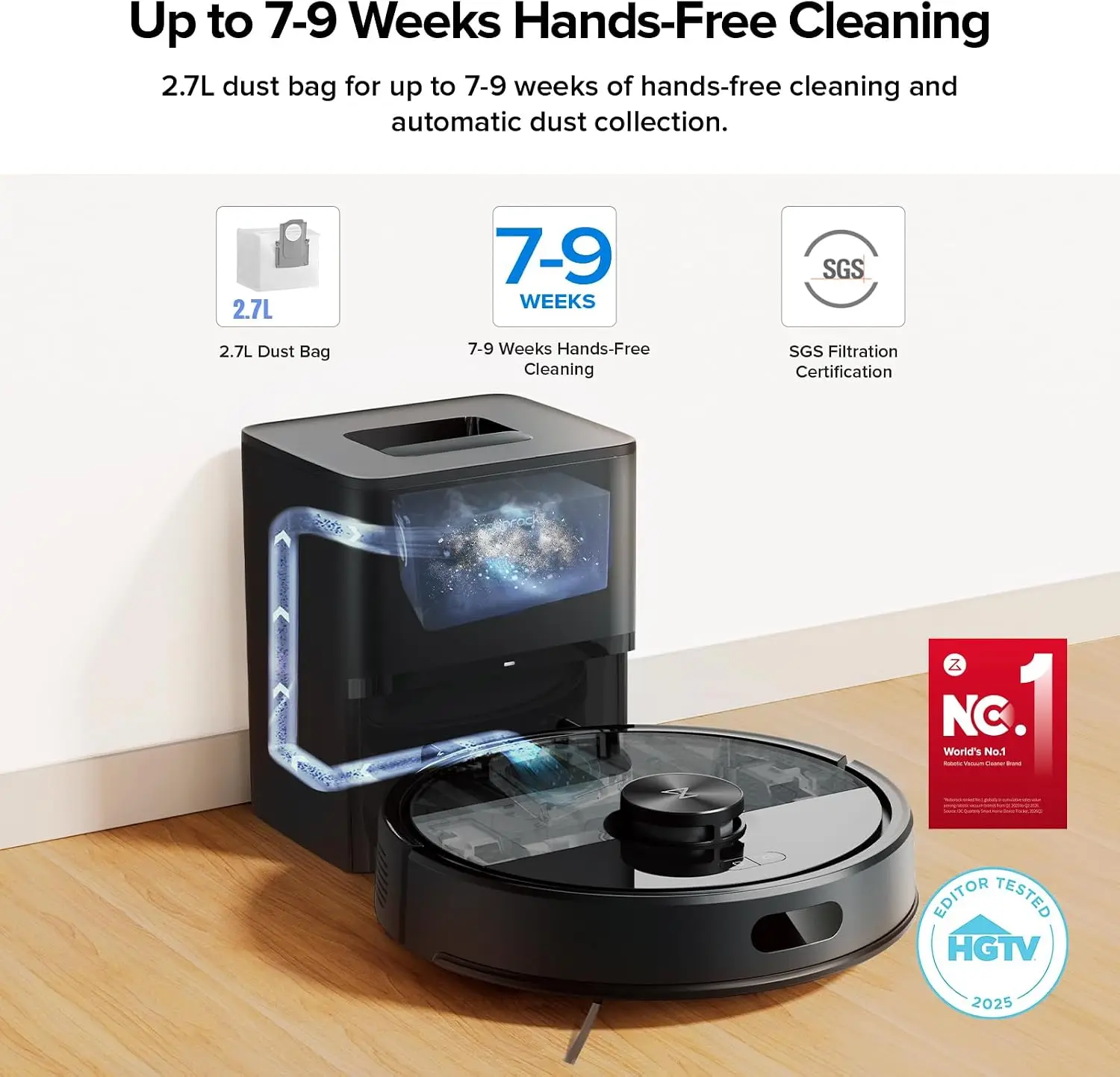 Q7 M5+ Robot Vacuum and Mop, Up to 7-9 Weeks Self-Empty, 10000Pa