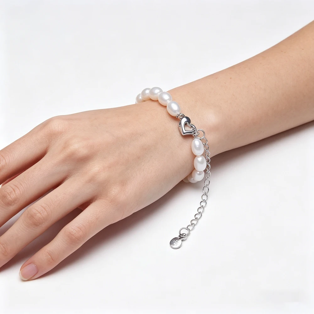HENGSHENG 925 Sterling Silver Natural Freshwater Pearl Strand Bracelets For Women Summer Bohemia Oval Pearl Bracelet 18cm Length