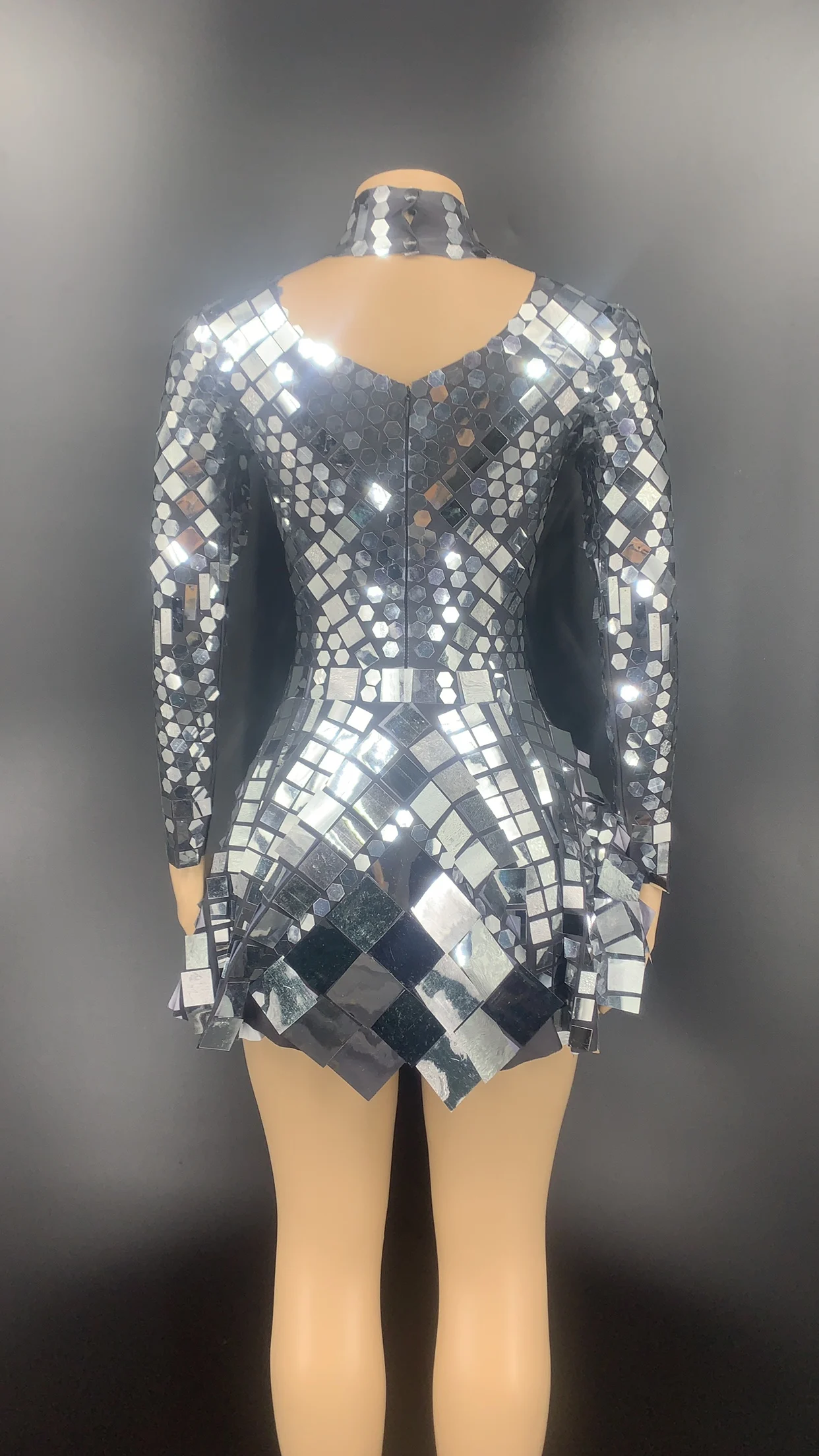 Silver Mirror Bodysuit Female Nightclub Singer Dancer Performance Stage Costume Party Rave Outfit Gogo Jazz Dancing Wear