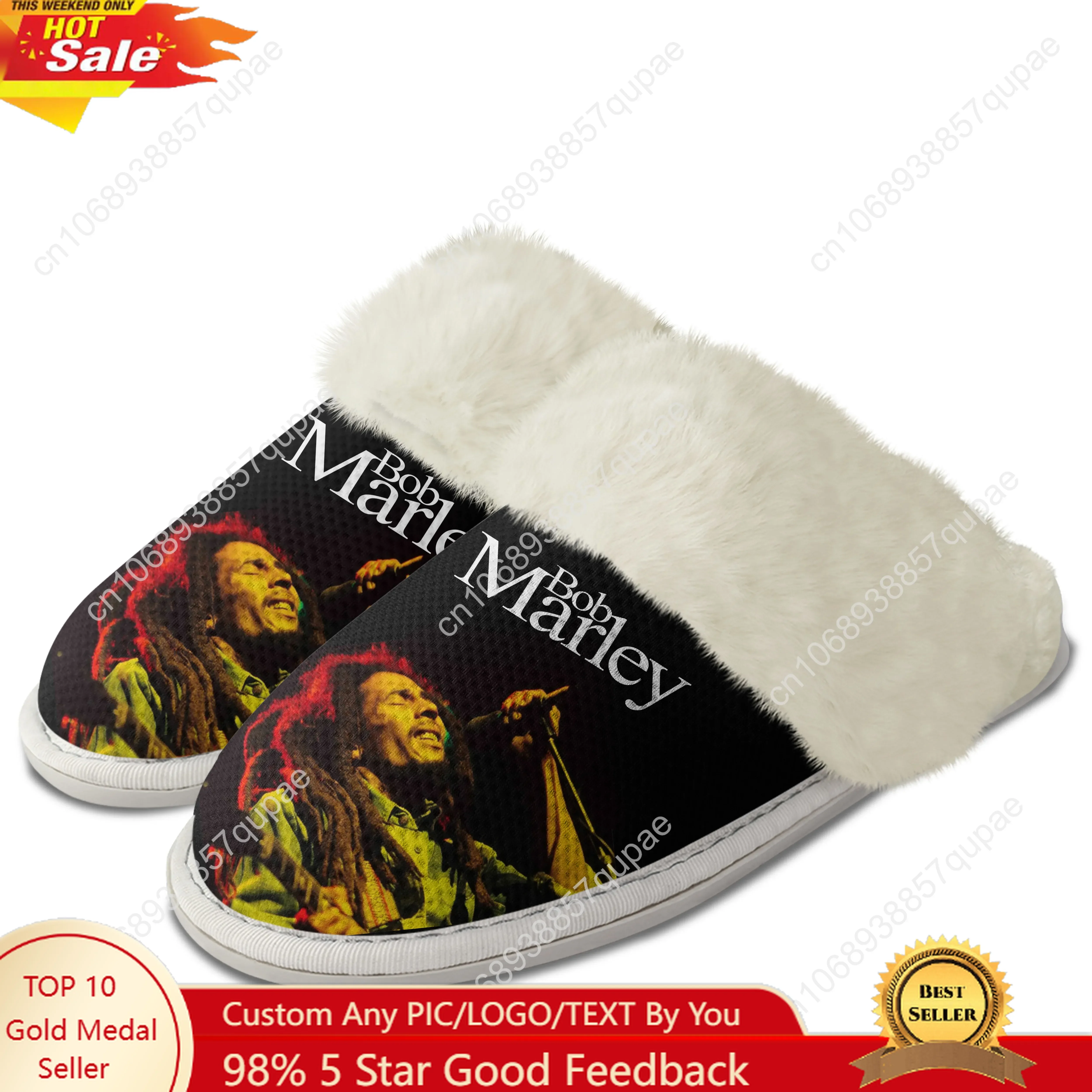 

Bob Marley Plush Slippers Keep Warm Shoes Jamaica Singer Reggae Rock Mens Womens Home Cotton Bedroom Customized Thermal Slipper