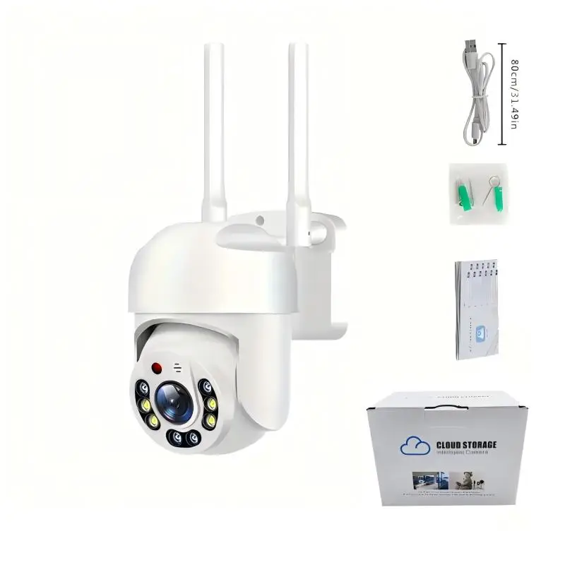 3MP 360 ° كاميرا مراقبة PTZ بانورامية مع رؤية ليلية مكونة من 8 أضواء وكشف الإنسان وصوت ثنائي الاتجاه وتخزين سحابي للمنزل/الأعمال