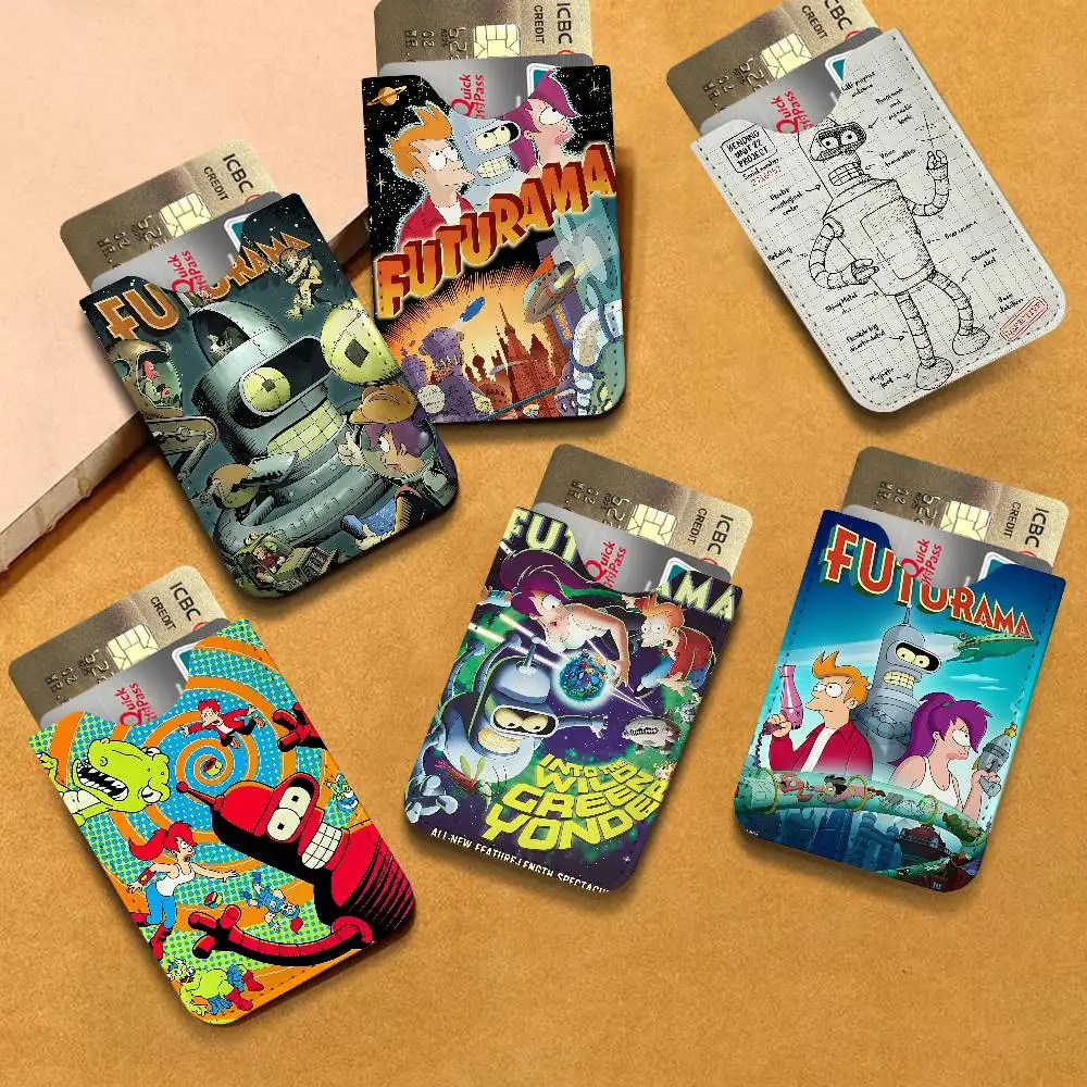 Animated Futuramas Creative Printed with Leather Protective Case Business Portable Letter Pattern Leather Credit Bags