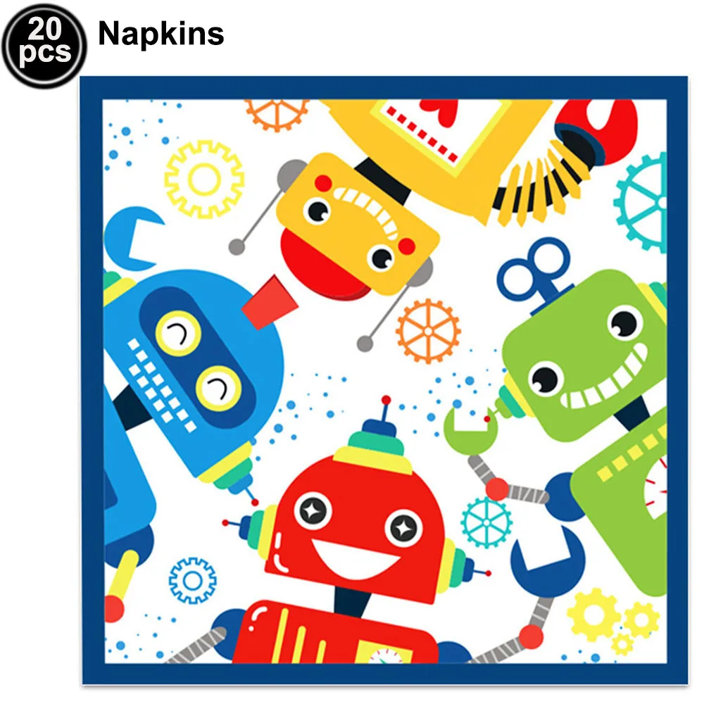 Robot Birthday Party Supplies Cartoon Robots Tablecloth Paper Plates Cups Napkins Robots Happy Birthday Banner Boys Party Decors