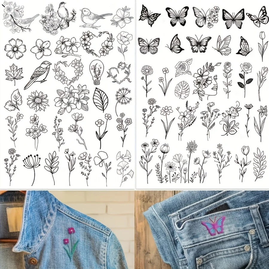 2 Sheets of A4 Size, Containing 72 Patterns, Hand-Sewn Stabilizer Can Be Washed Off, Self-Adhesive Water-Soluble Embroidery Patt