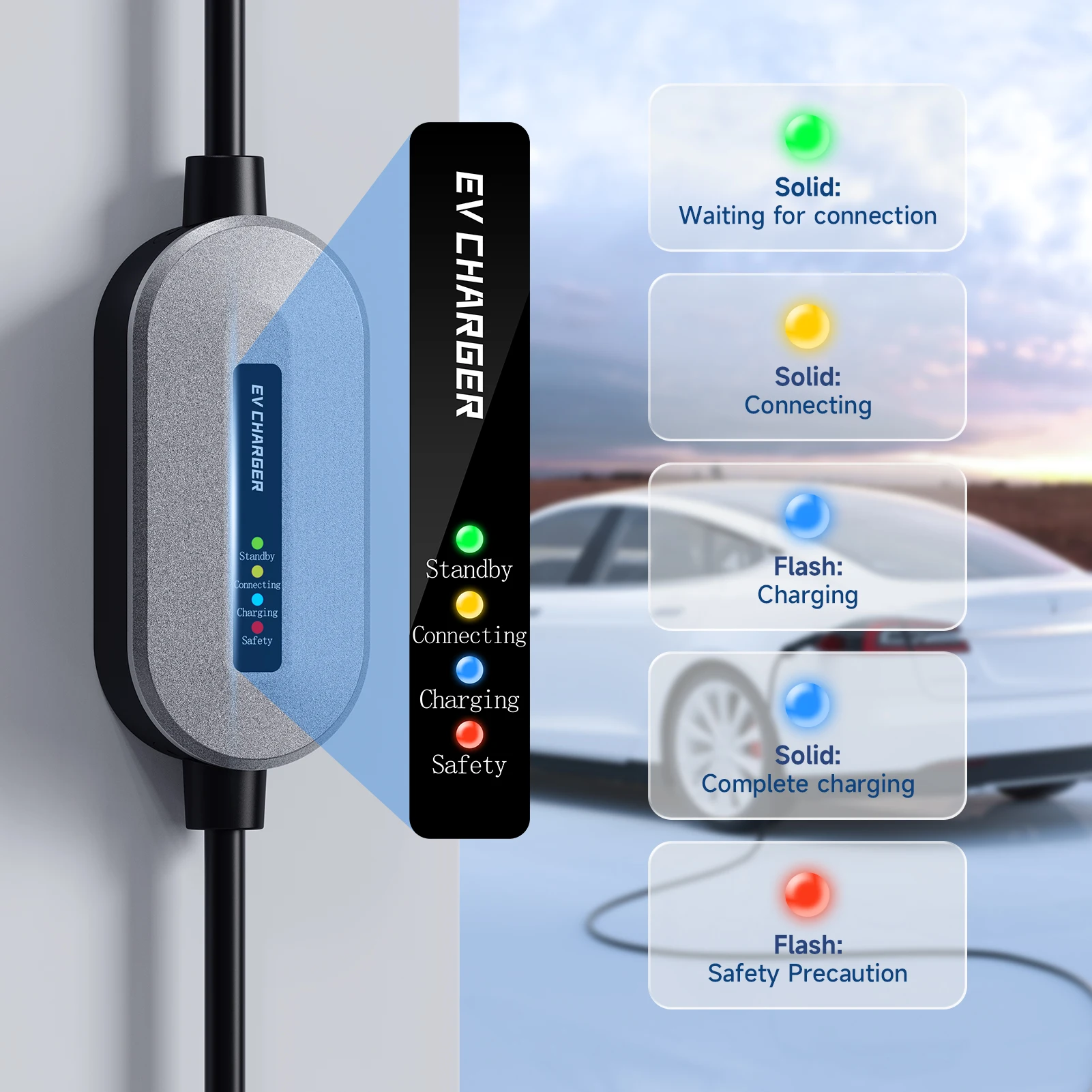 AFYEEV EV Charger แบบพกพา Type2 / GB/T ปลั๊ก 16A 1 เฟส 3.5KW Type1 3.5m Wallbox สถานีชาร์จสําหรับยานพาหนะไฟฟ้า