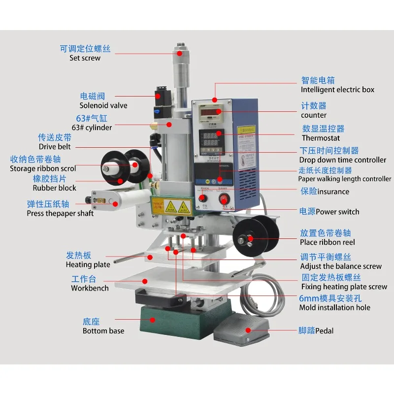 Pneumatic Hot Foil Stamping Machine Heating plate, Sliding Table, Digital Temp Control for Cards & Jewelry Boxes 1pcs