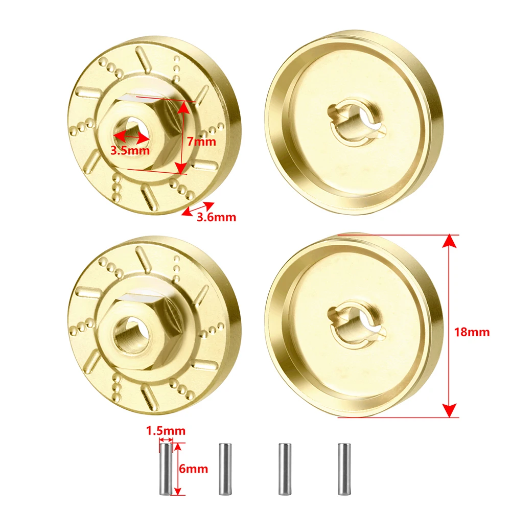 4pcs/lot Brass Wheel Hex Hub Adapters for TRX4M 1/18 Bronco Defender Heavy Duty Brass Parts RC Crawler Car Model Accessories