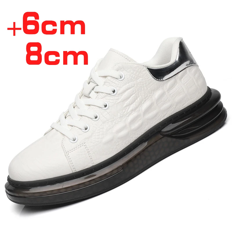 New Man 3/ 6/ 8 CM Crocodile Pattern Leather Casual Shoes Men Elevator Sneakers Height Increase Mens Skate Footwear White Black