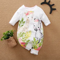 Newborn Baby Clothing Solid Color Fashionable Jumpsuit Long Sleeved Cute Giraffe Girl Spring And Autumn Jumpsuit