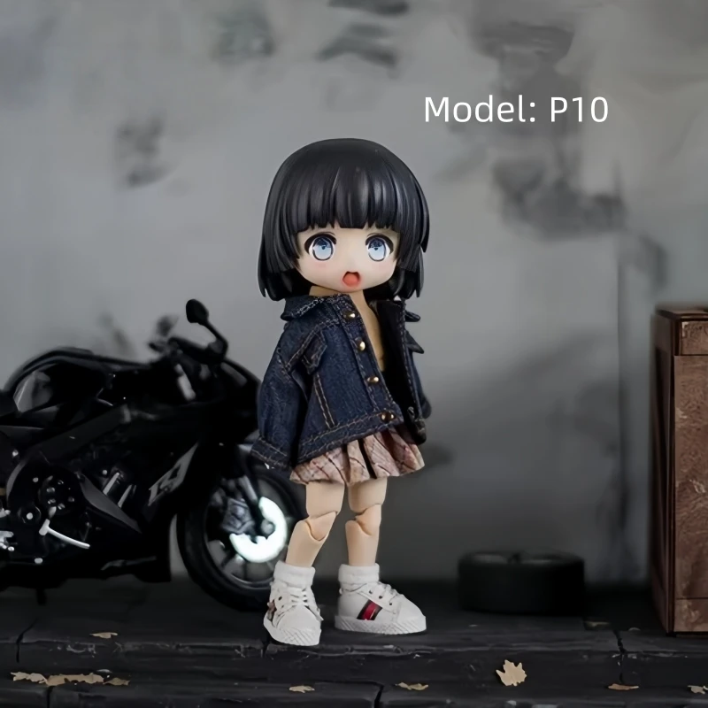 For P8 P9 P10 Obitsu 11 Vintage Denim Jacket Hoodie Pants For 1/12 OB11 ufdoll YMY Molly Body Doll Cloth Doll Outfit Clothes