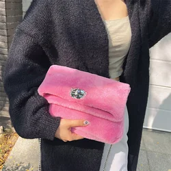 2023 New Fur Bag Women's Fashion Designer Luxury Diamond Rex Rabbit Fur Handbag Plush Shoulder Bag Charming Women's Fur Bag