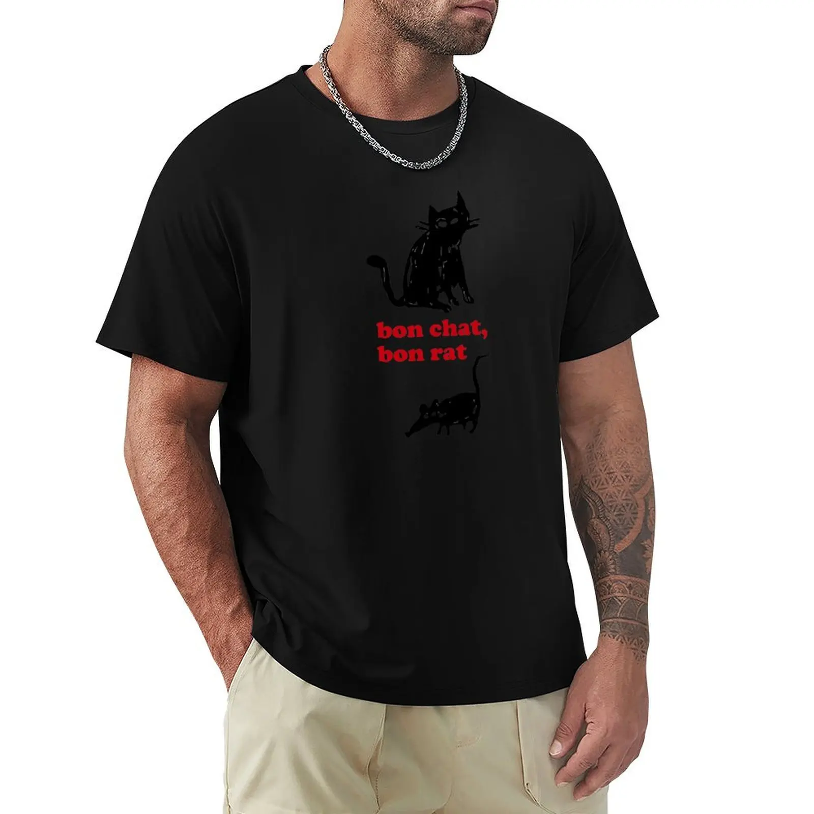 Bon chat, bon rat (negro), camiseta de anime, ropa bonita, figuras de anime sublime, camisetas para hombre