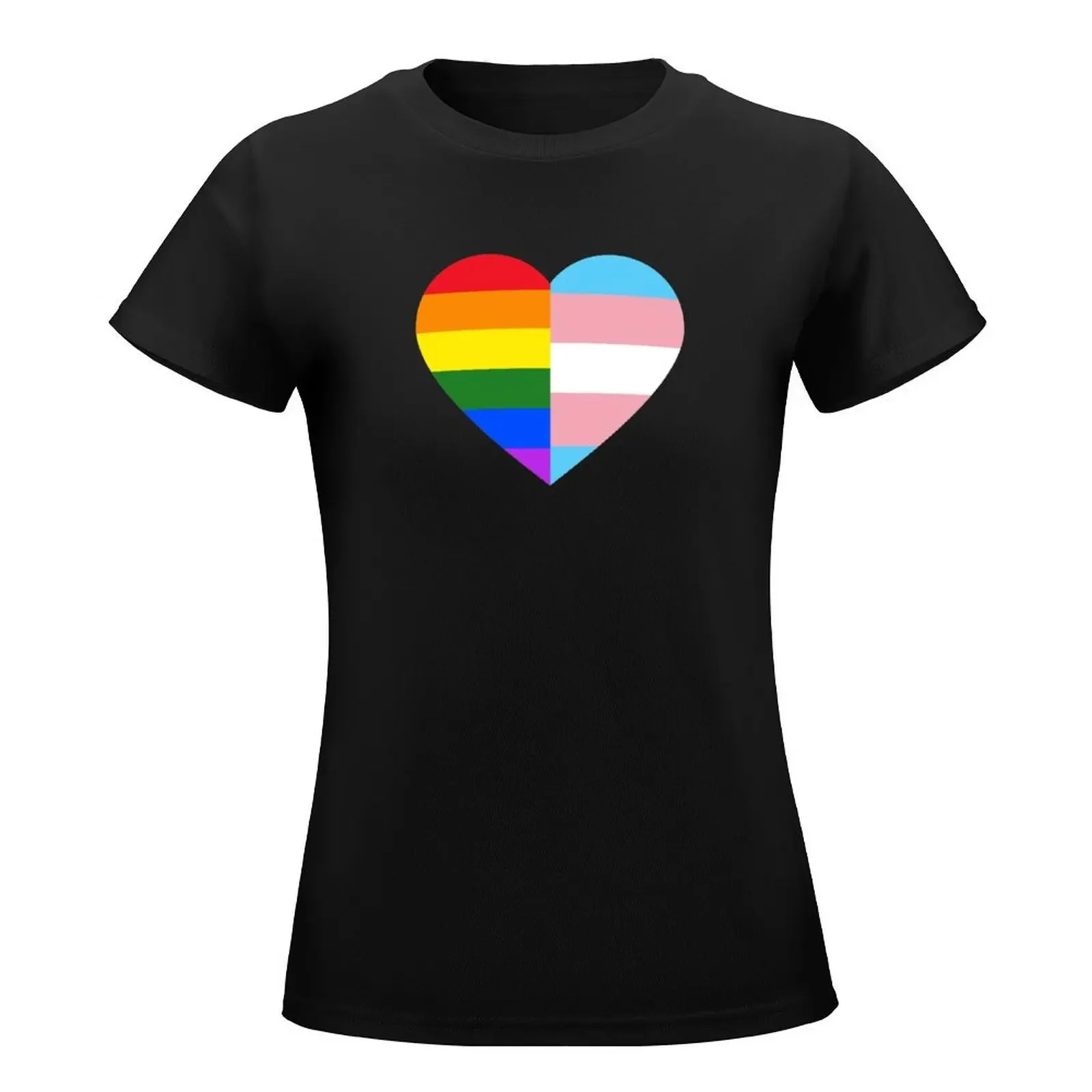 LGBT Rainbow And Transgender Pride Flag Heart T-Shirt lady clothes oversized Women t-shirts