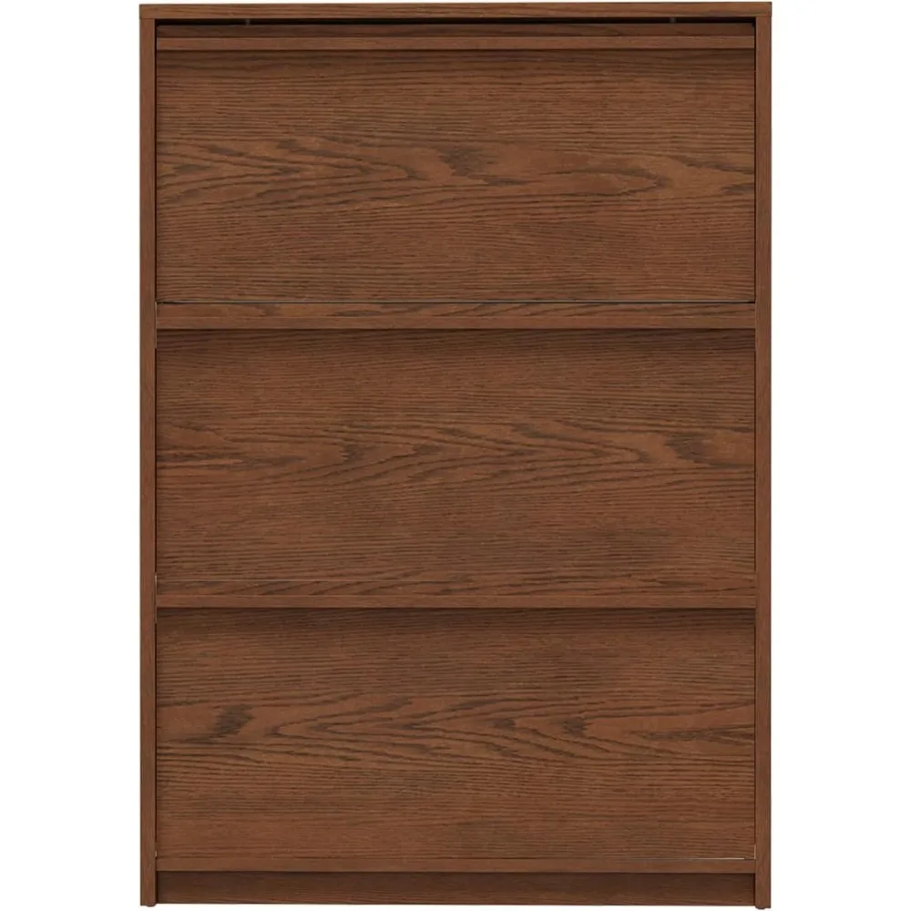 Three Drawer Pull Out Wooden Shoe Cabinet Slim Freestanding Hallway Bedroom Closet Storage