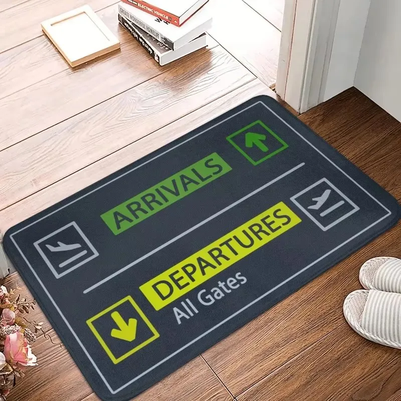 Airport Arrivals Departures Sign Print Front Entry Doormat Non Slip Indoor Rug Home Porch Stylish Soft Flannel Welcome Floor Mat
