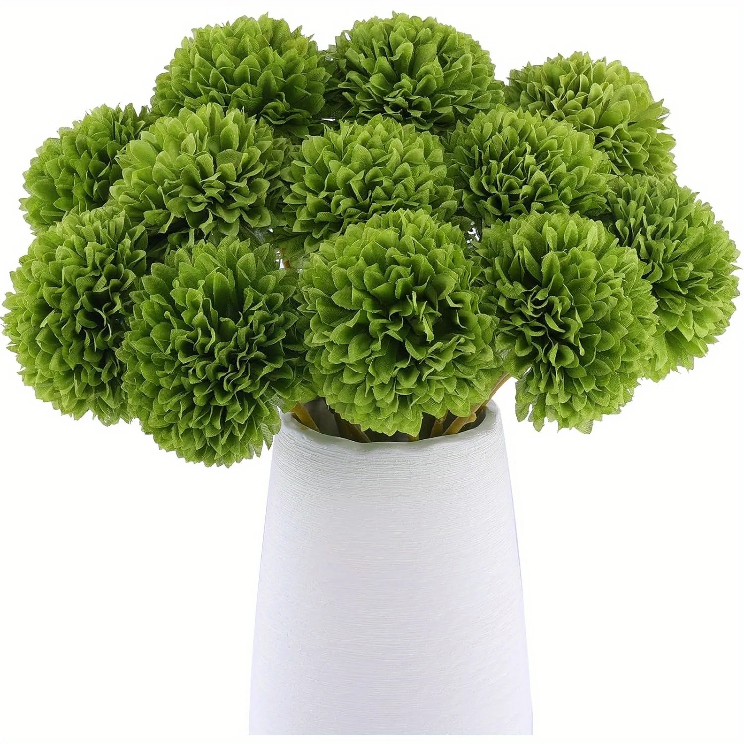 كرة أقحوان صناعية - 12 قطعة مع زهور خضراء لتزيين المنزل، الذكرى السنوية للزفاف، تشكيلة الزهور #4