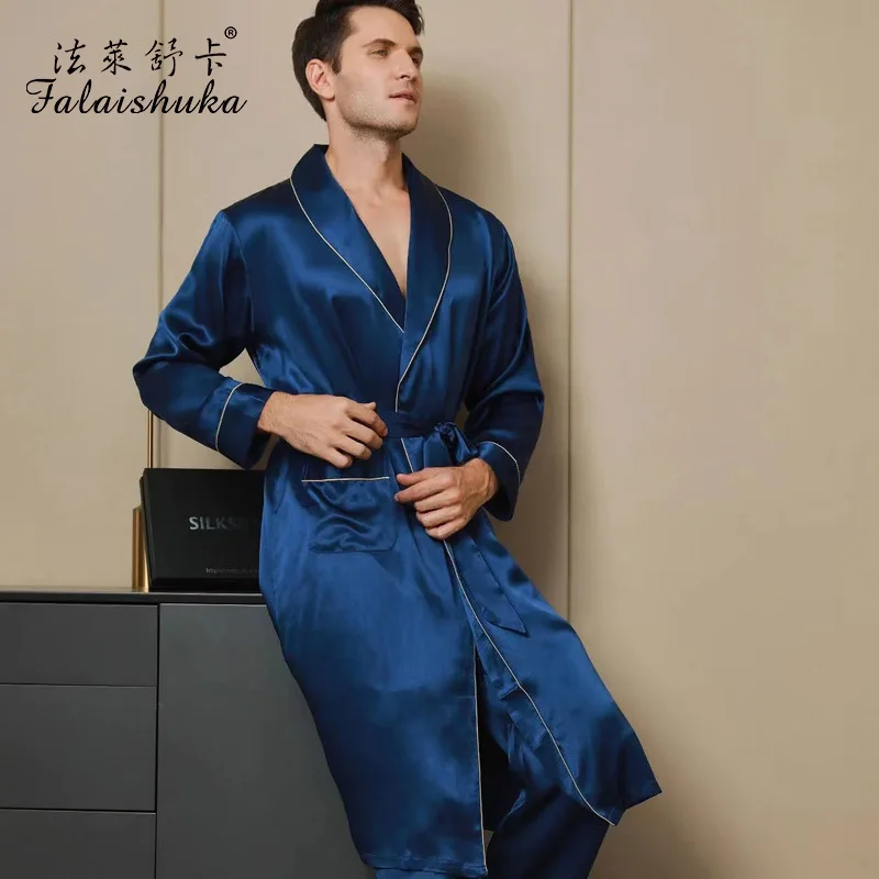 19 momme Noble 100% real silk robes men Long sleeve wedding robes casual fashion elegance men robe S5625