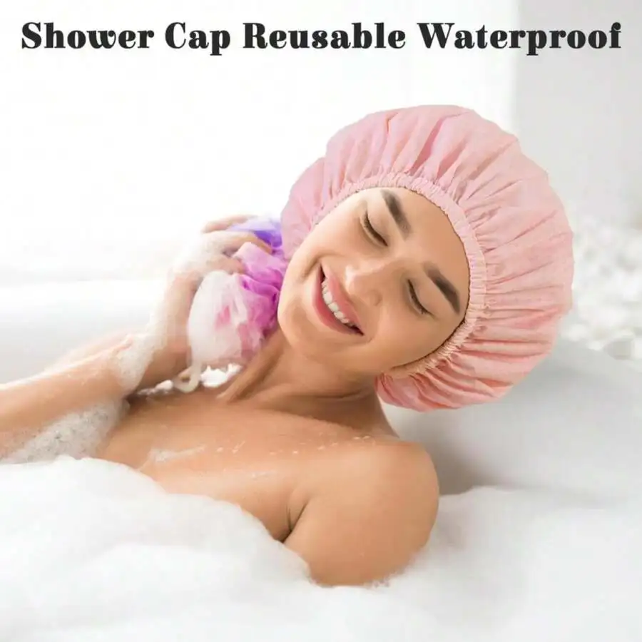 

Reusable Waterproof Shower Cap For Women Long Hair Braids Satin Lined Large Size