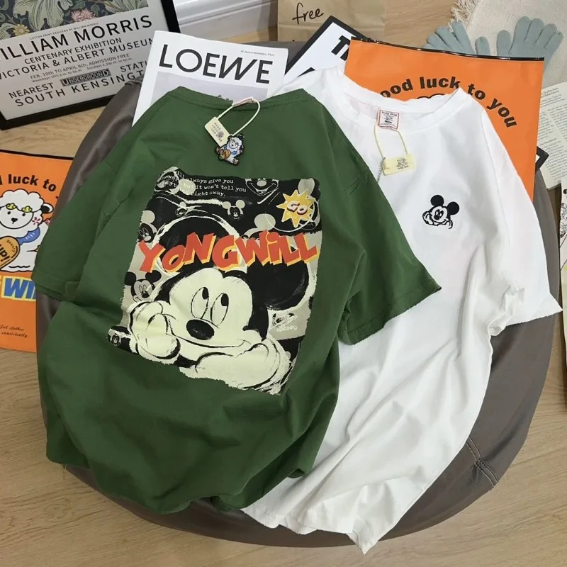 Disney Mickey Mouse T-shirt Cartoon Cute Woman Loose Hip-hop Printed Top Fashion Summer Cotton Round Neck Short Sleeve Top Gifts