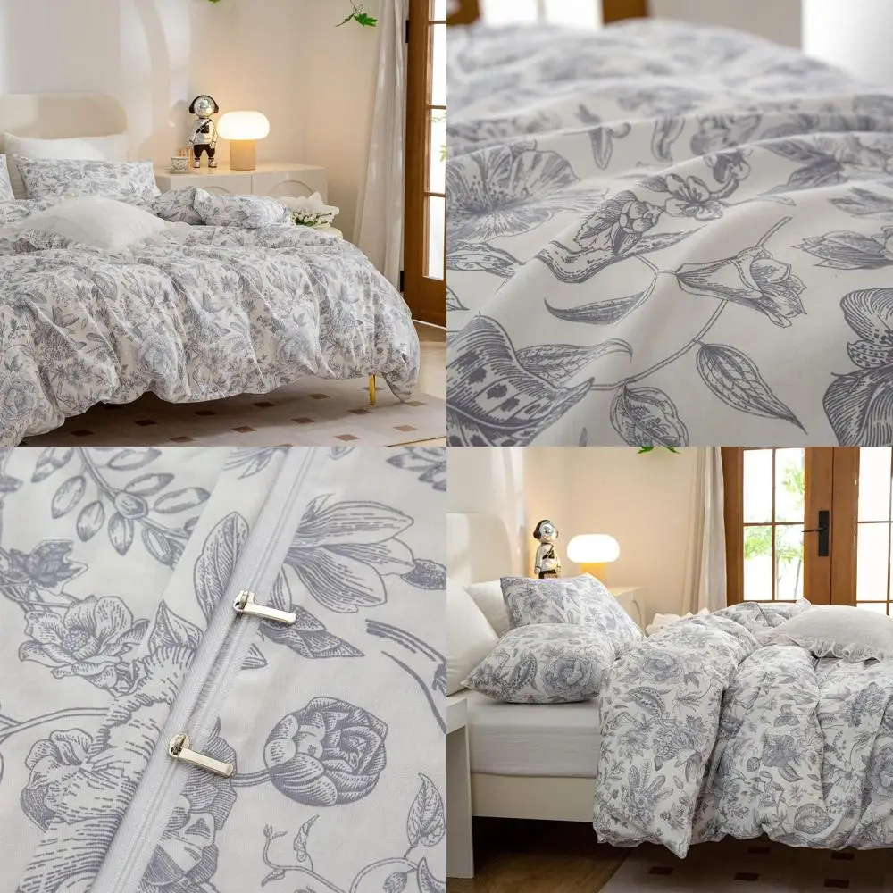 

Комплект пододеяльников из хлопка в винтажном стиле, 3 предмета, размер Queen, с ботаническим принтом и застежкой-молнией