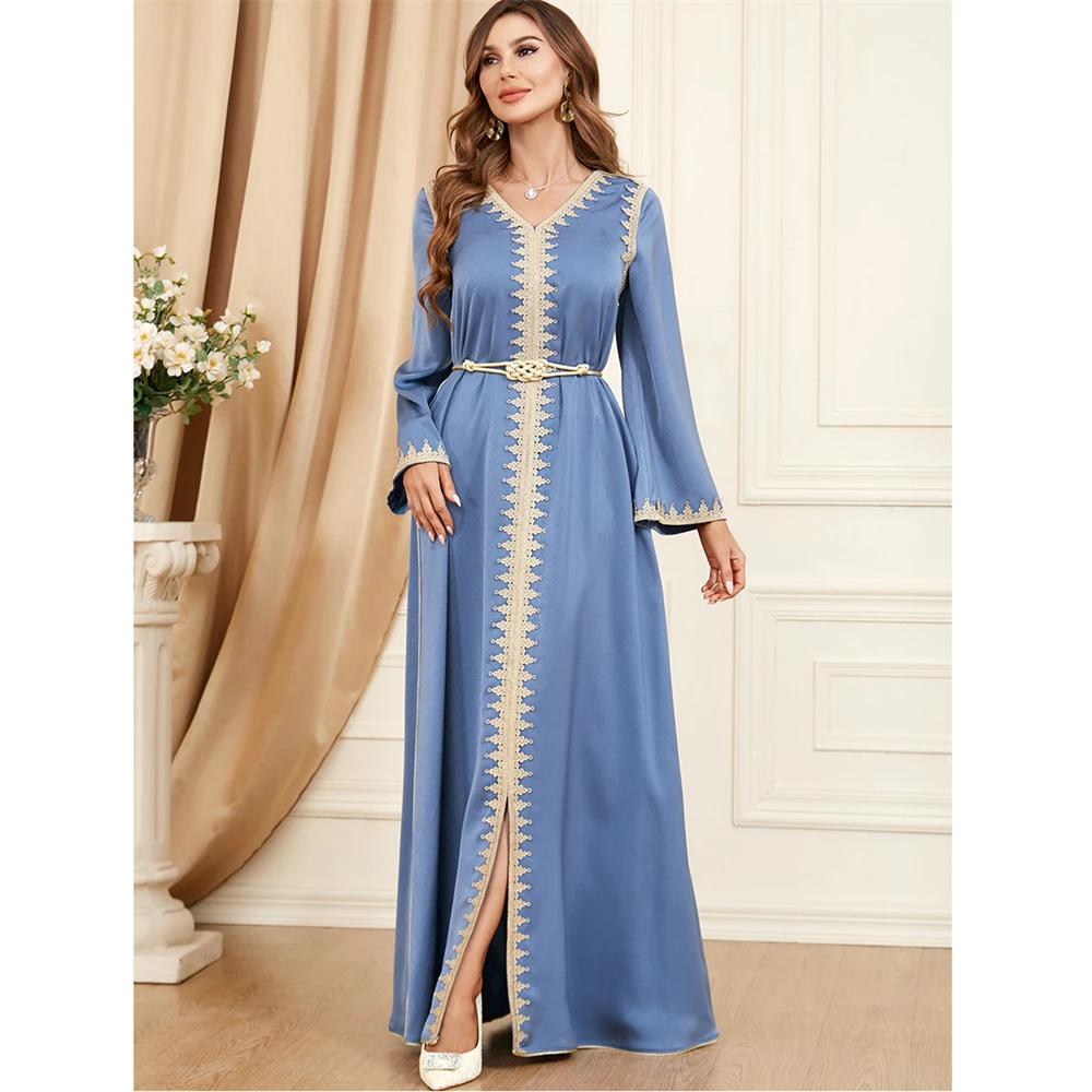 

2024 Autumn Abaya for Elegant Women Muslim Gulf Jalabiya Split Hem Maxi Dress Turkey Eid Party Kaftan Morocco Vestido Dubai Gown